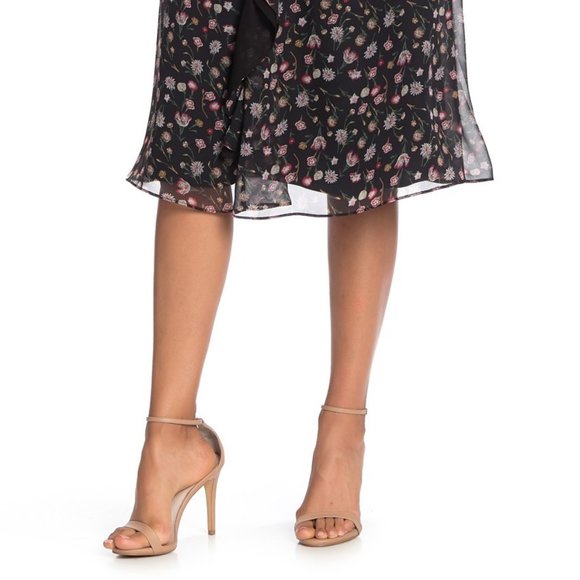 Sam Edelman Black Floral V-Neck Ruffled Midi Dress Size 4 - Picture 4 of 16